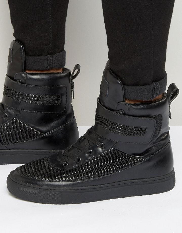 Religion Pleated Hi Top Sneakers - Black