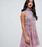 Asos Design Petite Crop Top Mini Dress With Tulle Skirt - Multi