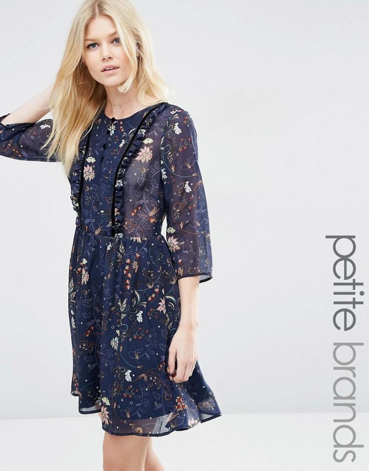 Vero Moda Petite Floral Ruffle Front Dress - Blue