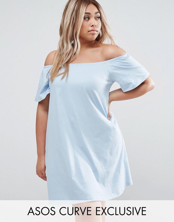 Asos Curve Off Shoulder Mini Dress - Blue