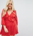 Influence Plus Polka Dot Ruffle Wrap Dress - Red