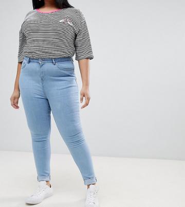 Chorus Plus Raw Hem High Rise Skinny Jeans With Rose Embroidered Pocket - Blue