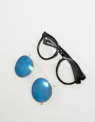 Jeepers Peepers Round Sunglasses In Black With Blue Lens - Black