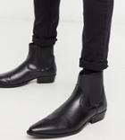 Asos Design Wide Fit Cuban Heel Western Vegan Chelsea Boots In Black Faux Leather