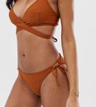 Warehouse Tie Side Bikini Bottom In Tan-brown