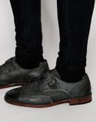 Asos Brogue Shoes In Gray Leather With Buckle Strap - Gray