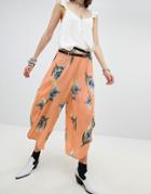 En Creme Wrap Front Wide Leg Pants In Romantic Floral Two-piece - Orange