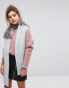 Urbancode Wrap Around Knitted Scarf With Faux Faur Collar - Gray