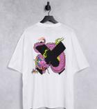 Collusion Unisex Oversized T-shirt With Logo X Dragon Print In White