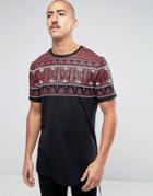 Asos Super Longline T-shirt With Colored Yoke Geo-tribal Print And Cur