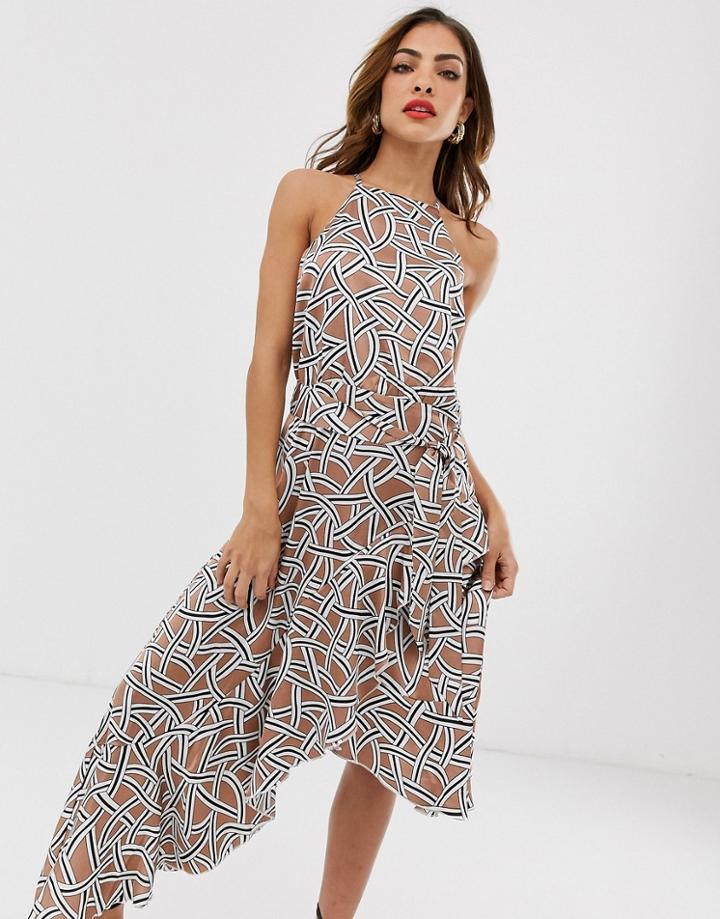 Forever U Collection Halter Neck Wrap Tie Ruffle Dress In Multi Print - Multi
