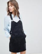 Asos Denim Overall Dress In Washed Black With Pleat Detail - Black