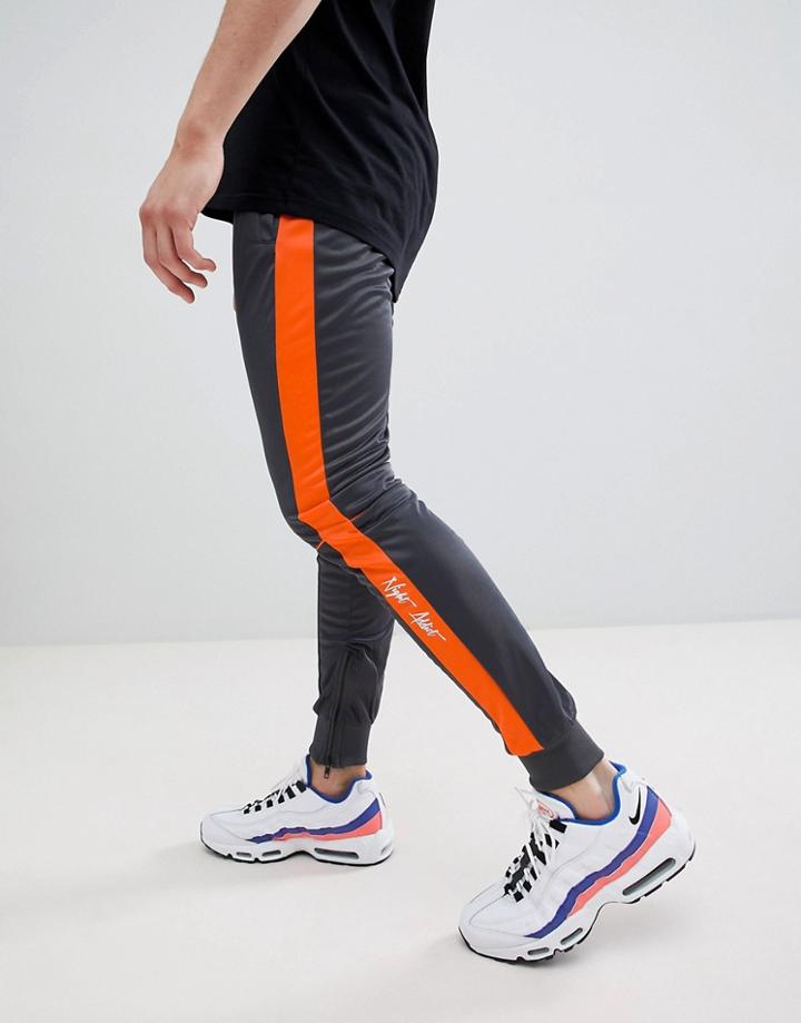 Night Addict Tricot Orange Panel Slim Fit Joggers - Gray