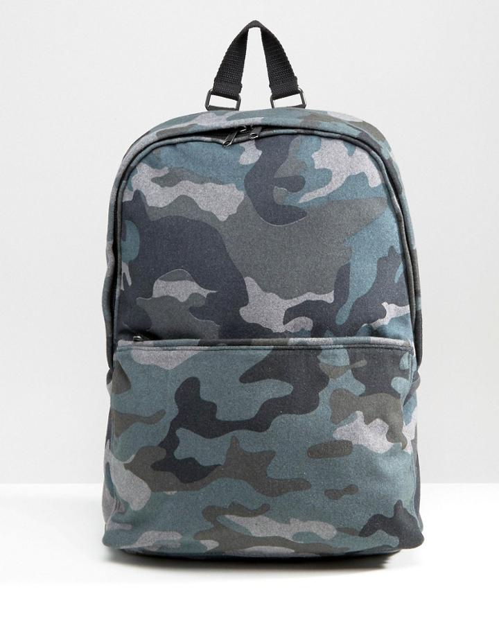 Asos Backpack In Camo Melton - Gray