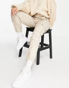 Parisian Pu Sweatpants With Pocket Details In Stone-neutral