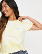 Asos Design Shrunken T-shirt In Tie Dye With Ride The Wave Print-yellow