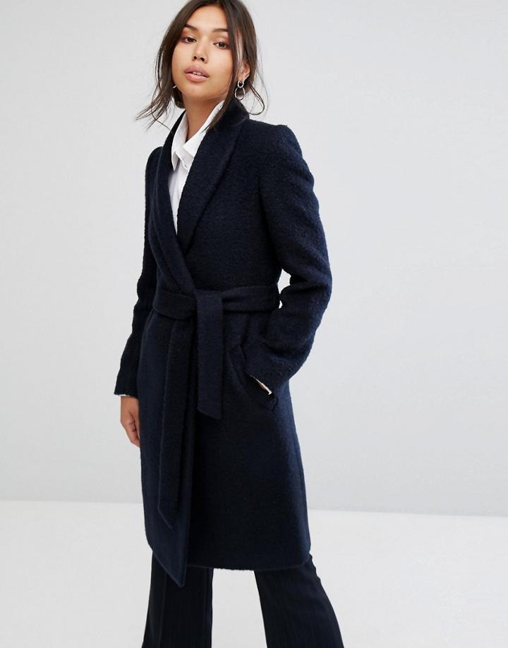 Gianni Feraud Mini Boucle Wool Blend Duster Coat - Navy