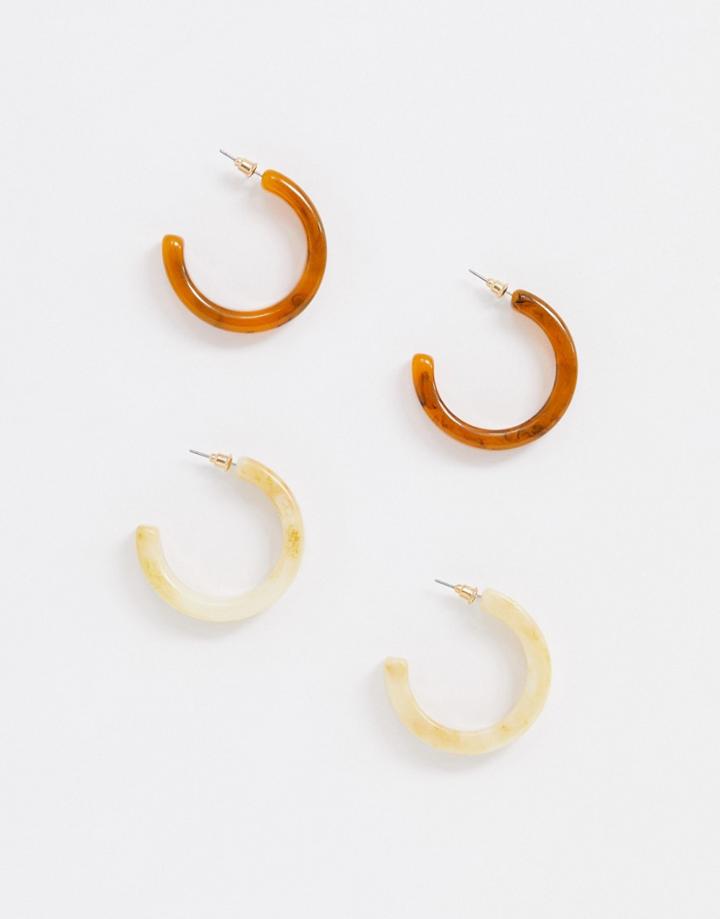 Asos Design Pack Of 2 Hoop Earrings In Natural Tone Resin - Multi