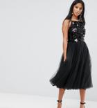 Little Mistress Petite Tulle Dress With Sequin Upper - Black