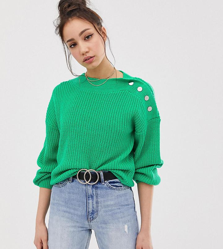 Vero Moda Tall Button Shoulder Sweater - Green