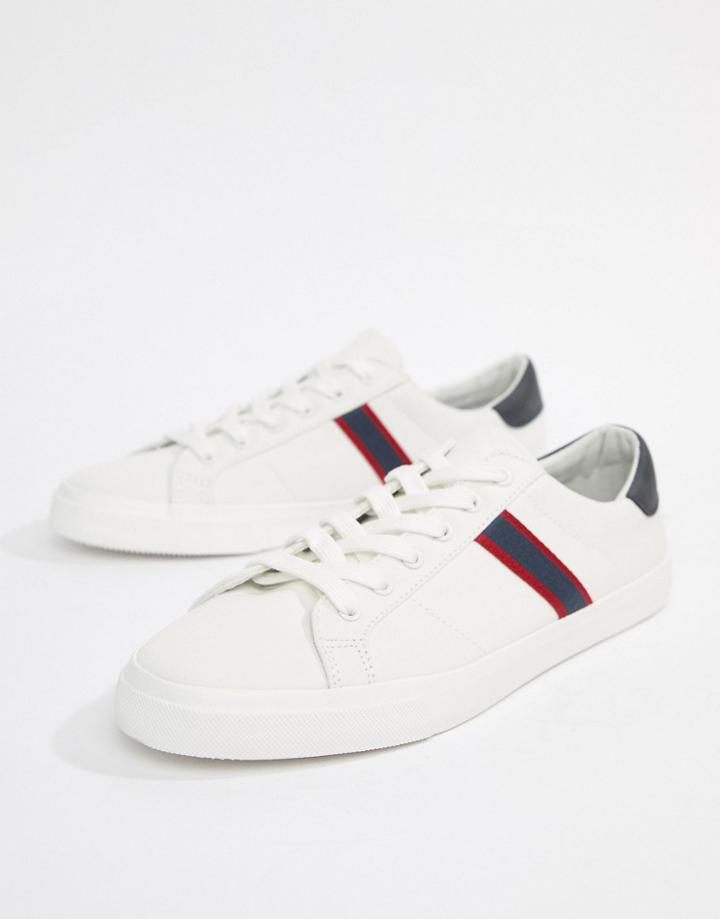 Pull & Bear Canvas Sneaker With Side Stripe In White - White