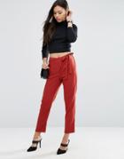 Asos Woven Peg Pants With Wrap Tie - Pink