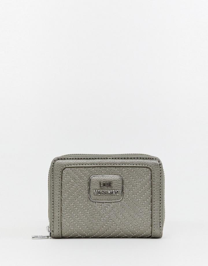 Love Moschino Mini Zip Around Purse - Silver