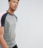 Asos Design Tall Raglan T-shirt In Gray Interest Fabric With Contrast Split Sleeves - Gray