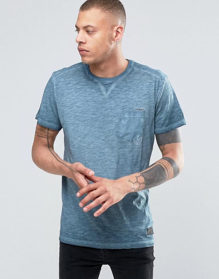 !solid Crew Neck T-shirt In Oil Wash With Pocket - Navy