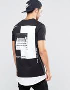 Asos Super Longline T-shirt With Text Back Print And Contrast Hem Extender - Black