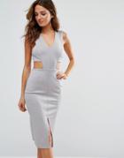 Twin Sister V Cut Out Bodycon Dress - Gray