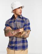 Bolongaro Trevor Plaid Polo With Half Zip In Brown & Navy-multi