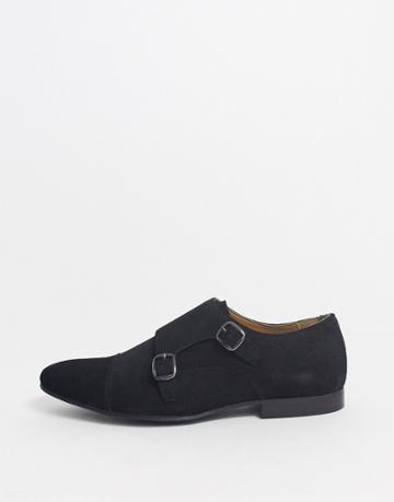 Walk London Luca Monk Shoes In Black Suede