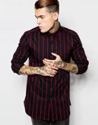 Asos Shirt In Longline With Black And Red Stripe - Black