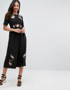 Asos Tea Jumpsuit With Embroidery - Black