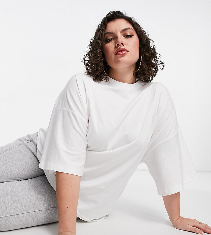 Missguided Plus Basic Oversized T-shirt In White