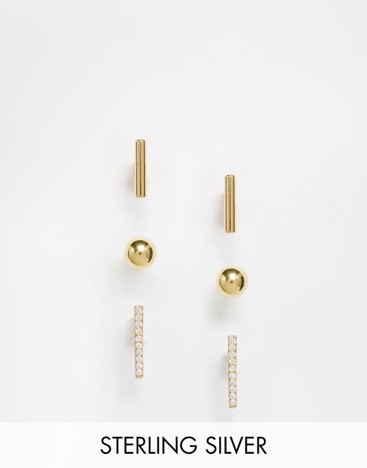 Asos Pack Of 6 Gold Plated Sterling Silver Mixed Occasion Earrings - Gold