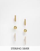 Asos Pack Of 6 Gold Plated Sterling Silver Mixed Occasion Earrings - Gold