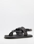 River Island Leather Sandals In Black