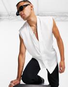 Asos Design Sleeveless Satin Shirt In White
