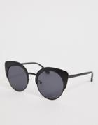 Asos Design Metal Kitten Sunglasses In Matt Black - Black