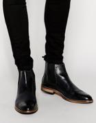 Asos Brogue Chelsea Boots In Black Leather - Black