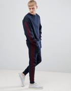 Asos Design Tracksuit Oversized Sweatshirt/skinny Joggers With Side Stripe In Navy And Burgundy - Navy