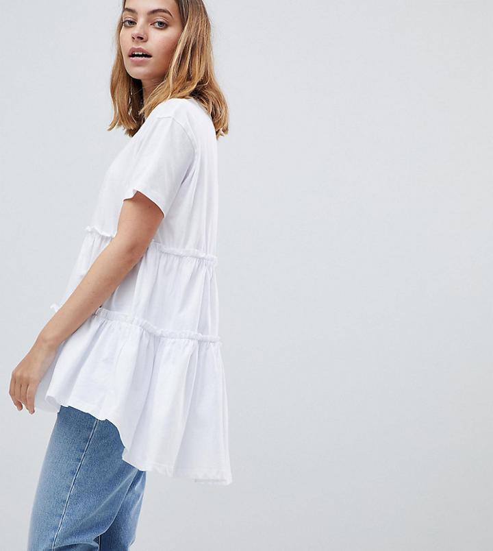 Asos Petite T-shirt With Tiered Smock Hem - White