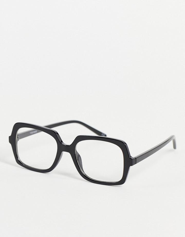 Asos Design Recycled Square Fashion Glasses In Black With Clear Lens