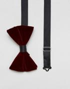 Asos Oversized Velvet Bow Tie In Burgundy - Red