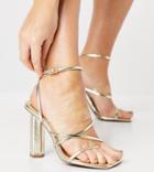 Asos Design Wide Fit Watermelon Strappy Heeled Sandals In Gold