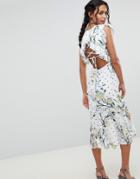 Hope & Ivy Floral Printed Open Back Ruffle Detail Midi Dress - Multi
