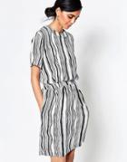 Ganni Nairobi Crepe Wavey Striped Dress With Cinched Waist