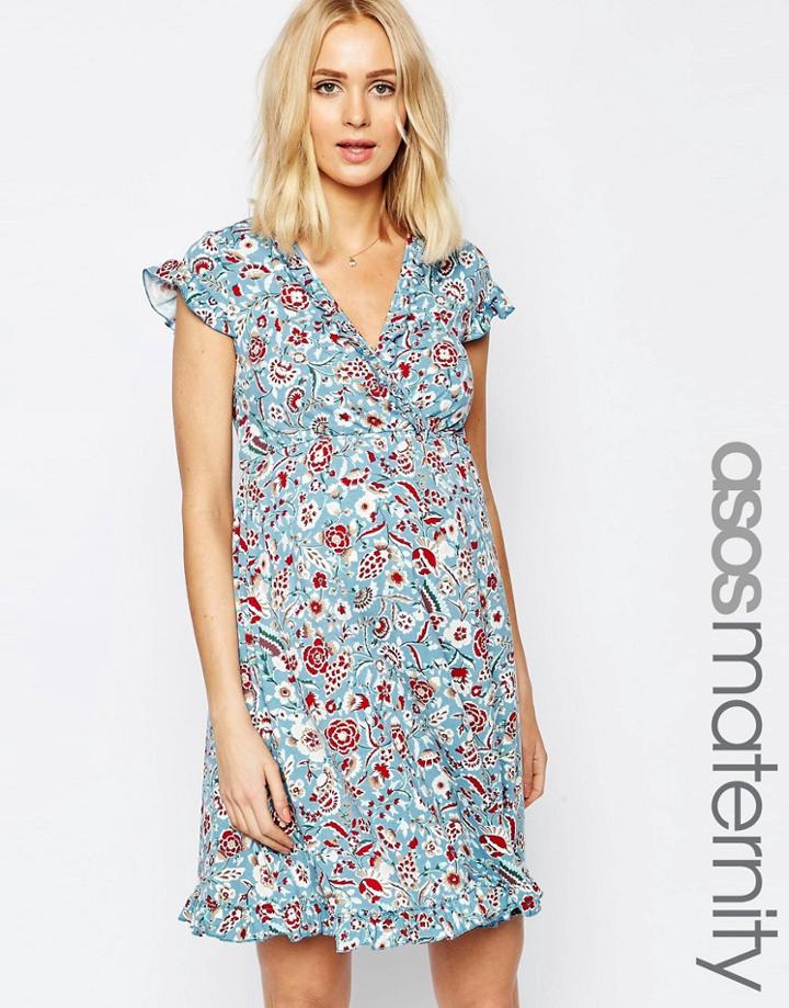 Asos Maternity Ruffle Tea Dress In Vintage Floral - Multi